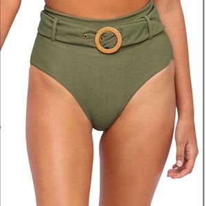 Revel Rey Quinn high waisted bikini bottom in verde crepe